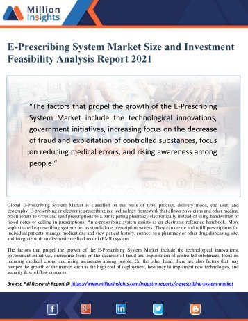 E-Prescribing System Market Size and Investment Feasibility Analysis Report 2021