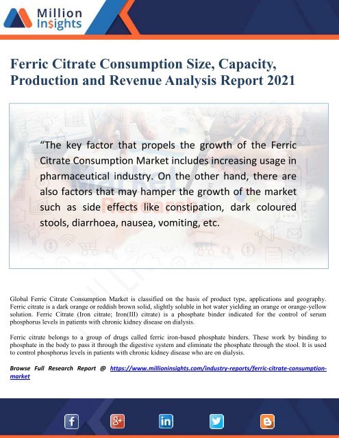 Ferric Citrate Consumption Market Size, Capacity, Production and Revenue Analysis Report 2021
