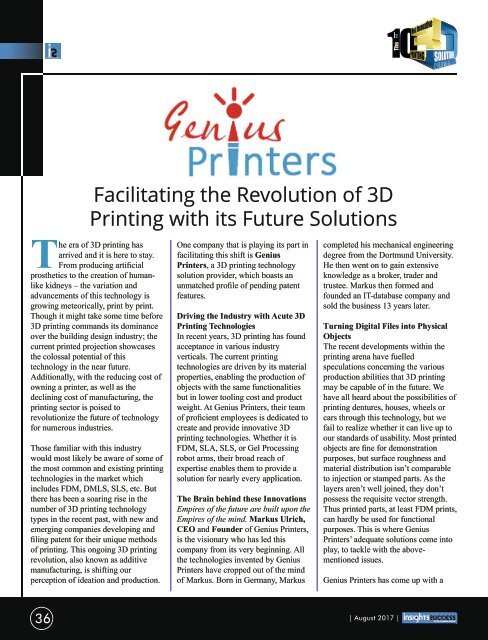 Insights Success The 10 Most innovative 3D Printing Solution Providers 2017