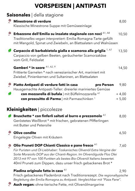 Speisekarte September 2017 - Hostaria Rò E Buni Bio-Ristorante München