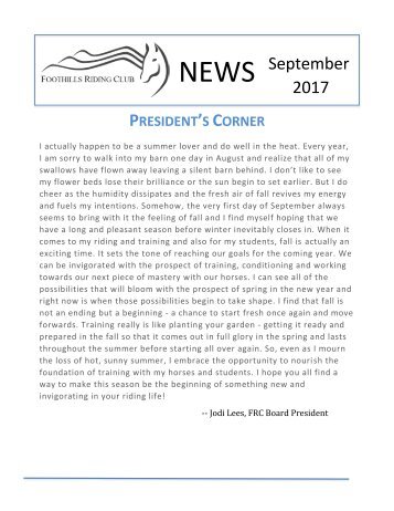 September 2017 FRC Member Newsletter