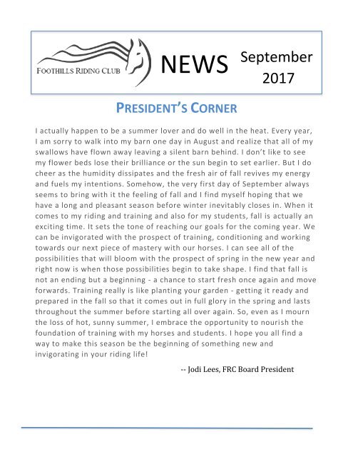 September 2017 FRC Member Newsletter