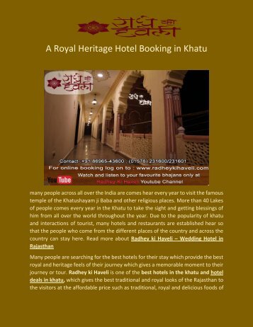 A Royal Heritage Hotel Booking in Khatu