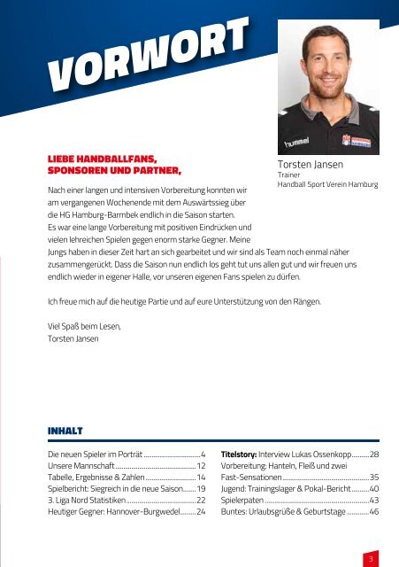 Hallenheft Handball Sport Verein Hamburg - Handball Hannover-Burgwedel Saison 2017/18