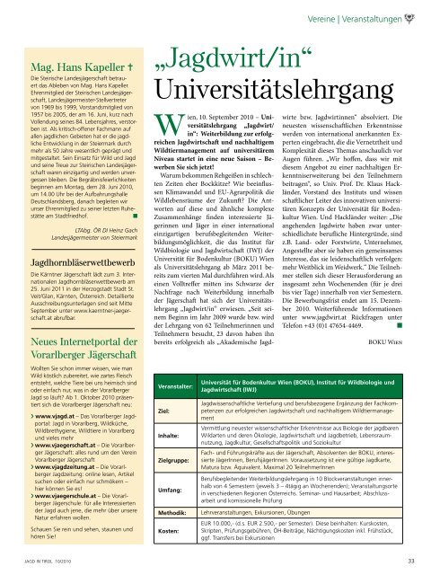 Zeitschrift des Tiroler Jägerverbandes Oktober 2010 • Jahrgang 62 ...