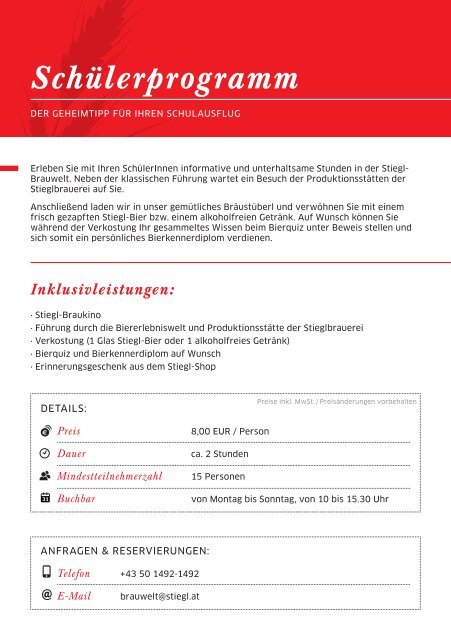 Gruppenprogramme Stiegl-Brauwelt 2017