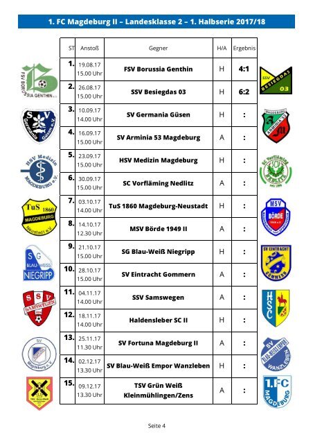 Programm 2017/18 LK 2 3. Spieltag 1. FC Magdeburg - SV Germania Güsen