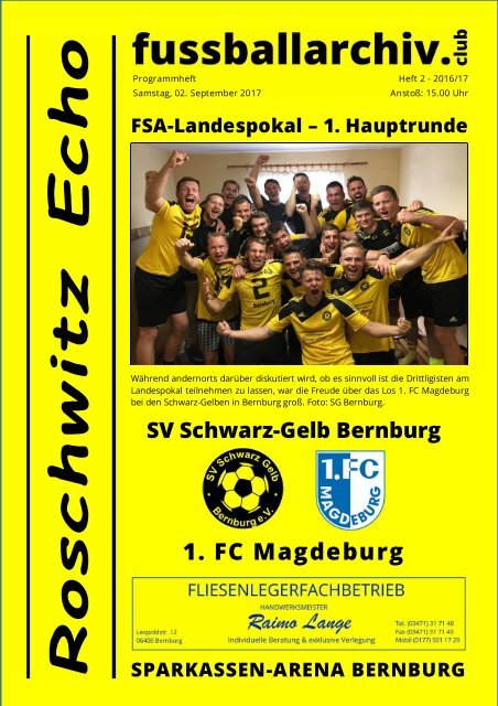 Programm 2017/18 FSA-Pokal 1. HR SV Schwarz-Gelb Bernburg - 1. FC Magdeburg
