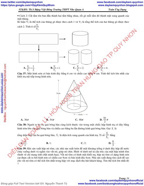 COMBO Bài tập trắc nghiệm nâng cao Toán 12 & Các dạng toán ứng dụng thực tế có đáp án và lời giải chi tiết St&Bs Đặng Việt Đông