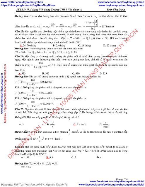 COMBO Bài tập trắc nghiệm nâng cao Toán 12 & Các dạng toán ứng dụng thực tế có đáp án và lời giải chi tiết St&Bs Đặng Việt Đông