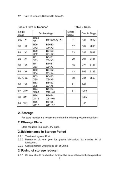 Instruction of XB series Cycloidal gearbox