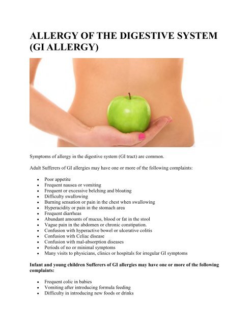 ALLERGY OF THE DIGESTIVE SYSTEM &amp;#40;GI ALLERGY&amp;#41;