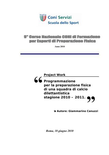 PROGRAMMAZIONE DELLA PREPARAZIONE FISICA CALCIO CONI