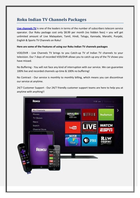 Roku Indian TV Channels Packages