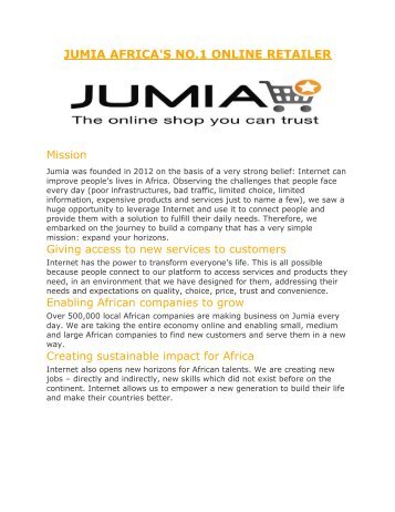 JUMIA AFRICA&#039;S NO.1 ONLINE RETAILER