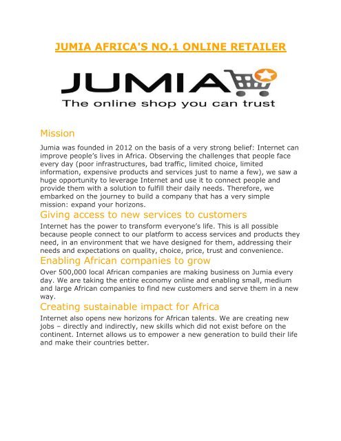 JUMIA AFRICA&#039;S NO.1 ONLINE RETAILER