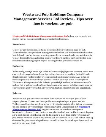 Westward Pub Holdings Company Management Services Ltd Review - Tips over hoe te werken uw pub