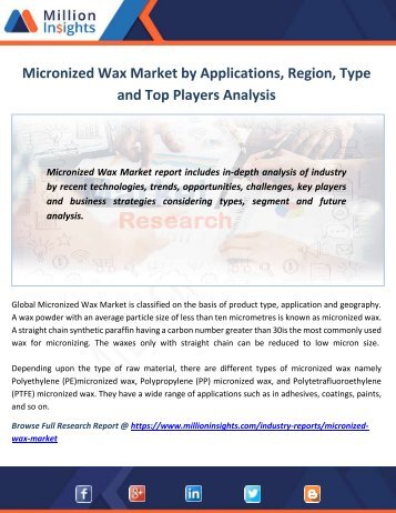 Micronized Wax Market by Applications, Region, Type and Top Players Analysis