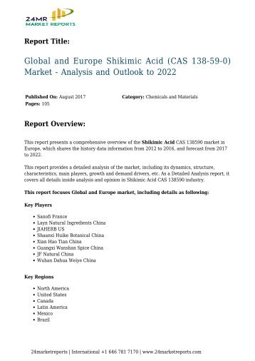 Global and Europe Shikimic Acid (CAS 138-59-0) Market - Analysis and Outlook to 2022 