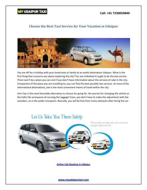 Choose the Best Taxi Service for Your Vacation in Udaipur