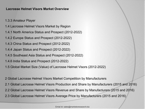 2017-2022 Global Lacrosse Helmet Visors Market: Size, Share, Forecast