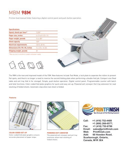 MBM 98M Manual Tabletop Paper Folding Machine - Printfinish.com