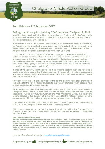 Press Release - 949 Residents Sign Petition Against Chalgrove Airfield