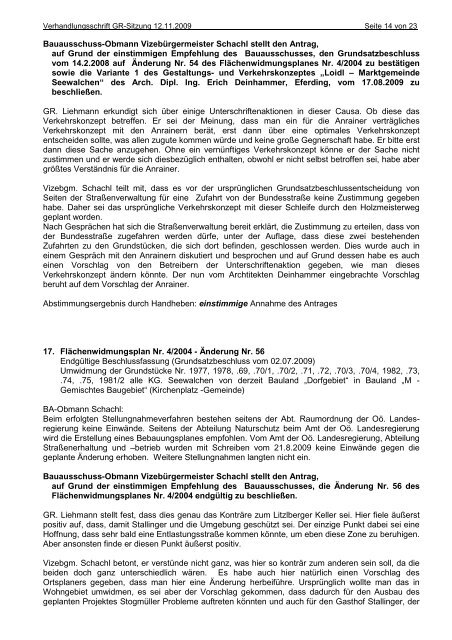 Protokoll Gemeinderatssitzung 12.11.2009 (126 KB ... - Seewalchen