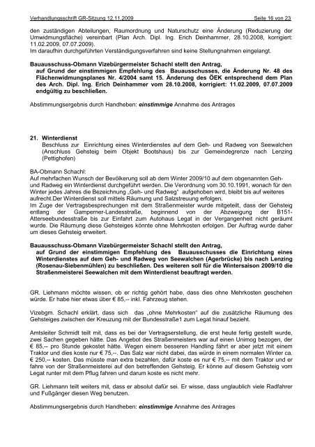 Protokoll Gemeinderatssitzung 12.11.2009 (126 KB ... - Seewalchen