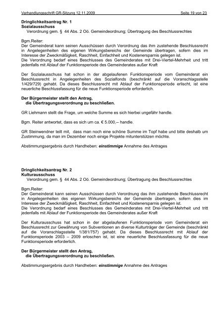 Protokoll Gemeinderatssitzung 12.11.2009 (126 KB ... - Seewalchen