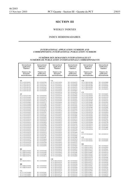 PCT/2003/46 : PCT Gazette, Weekly Issue No. 46, 2003