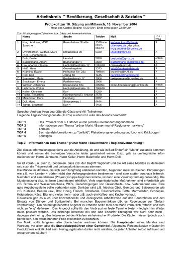 Protokoll vom 10.11.2004 - Bad Endorf