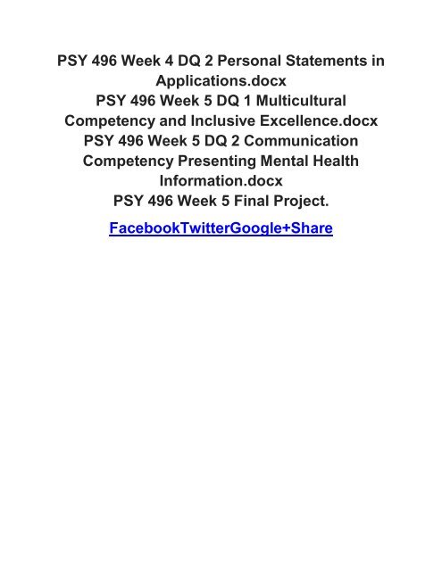 PSY 496 ENTIRE COURSE APPLIED PROJECT