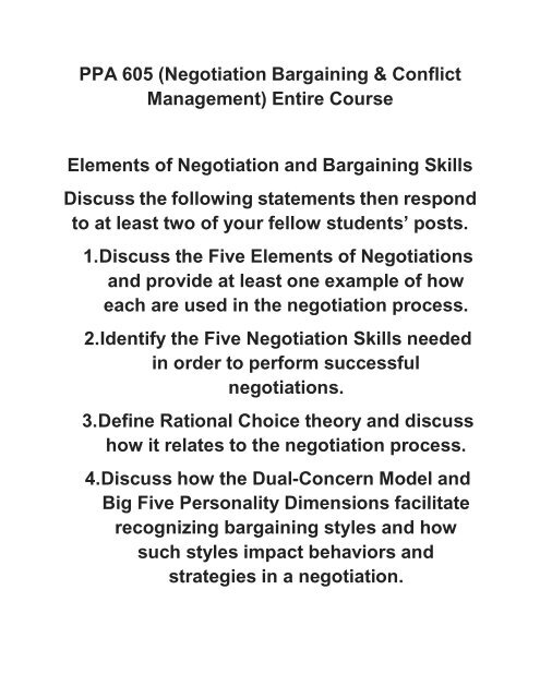 PPA 605 _Negotiation Bargaining &amp; Conflict Management_ Entire Course