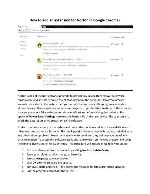 How to add extension for Norton in Google Chrome