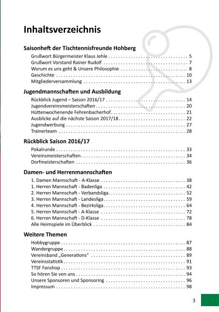 Saisonheft TTSF Hohberg (2017 / 2018)