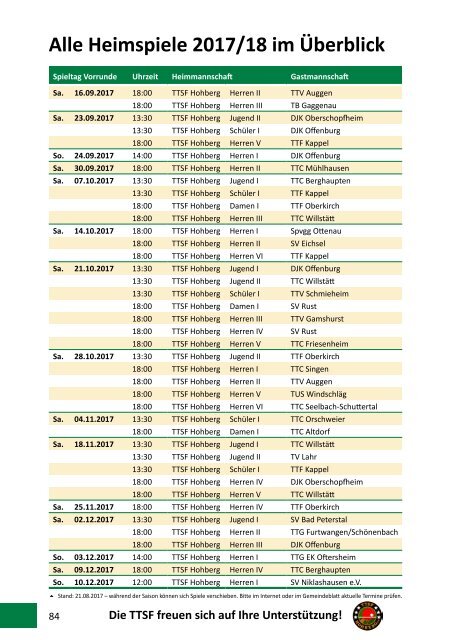 Saisonheft TTSF Hohberg (2017 / 2018)