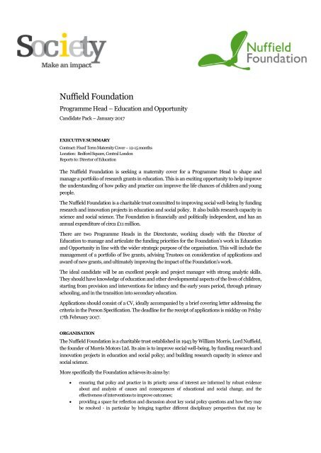 Candidate Pack - Nuffield Education and Opportunity