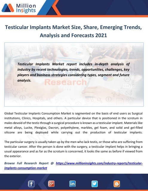 Testicular Implants Market Size, Share, Emerging Trends, Analysis and Forecasts 2021