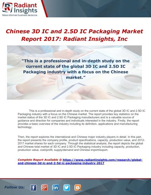 Global And Chinese 3d Ic And 2 5d Ic Packaging Industry 17 Market Research Report Global And Chinese 3d Ic And 2 5d Ic Packaging Industry 17 Market Research Report