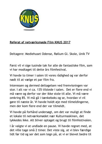 Referat af netværksmøde Film KNUS 2017