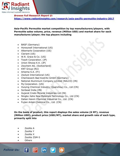 Asia-Pacific Permutite Market Size, Share, Trends, Analysis and Forecast Report to 2022:Radiant Insights, Inc