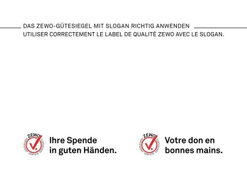 Zewo-Gütesiegel mit Slogan/Label de Qualité Zewo avec le slogan