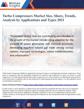 Turbo Compressors Market Size, Share, Trends, Analysis by Applications and Types 2021