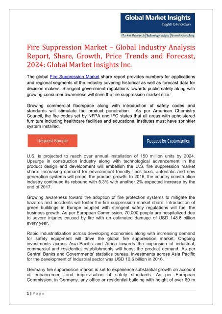 U S Fire Suppression Market To Exceed Annual Installations Of 150 Million Units By 2024
