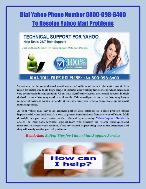 Dial Yahoo Phone Number 0800-098-8400 to Resolve Yahoo Mail Problems