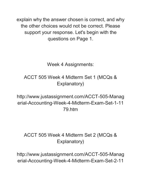 ACCT 505 Managerial Accounting Complete Course