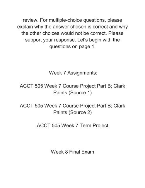 ACCT 505 Managerial Accounting Complete Course