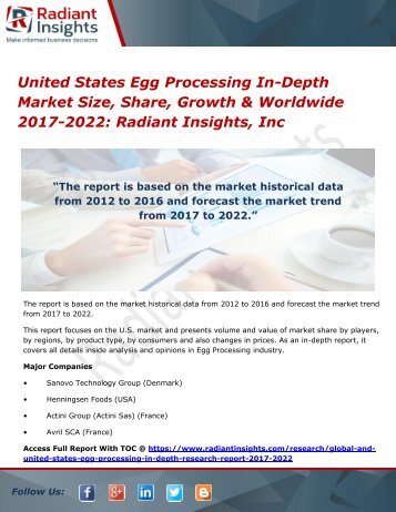 United States Egg Processing In-Depth Market Size, Share, Growth & Worldwide 2017-2022 Radiant Insights, Inc