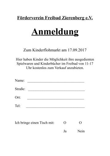 Anmeldung Kinderflohmarkt Freibad